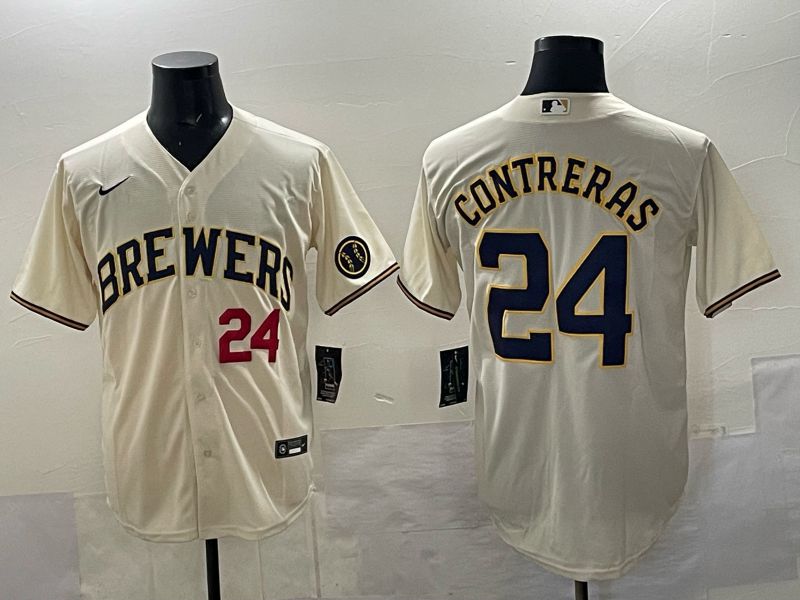 Men Milwaukee Brewers #24 Contreras Cream Nike MLB 2025 Jersey 03->milwaukee brewers->MLB Jersey